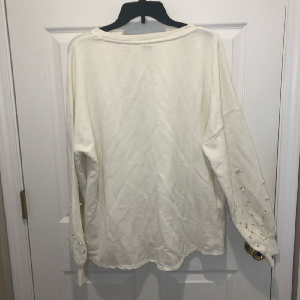 Crown & Ivy long sleeve sweater top with pearl and bead embellishments - Picture 6 of 8